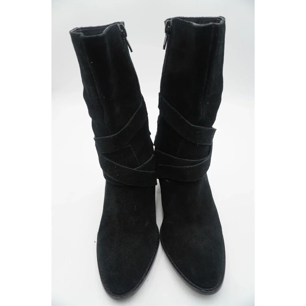 Chelsea & Violet Vicki Black Suede Double Buckle Boots  Block Heel Boots Sz 7.5M
